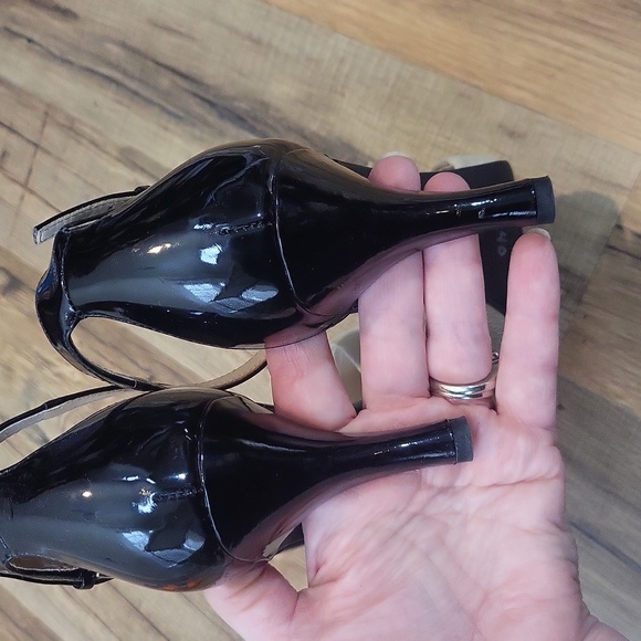 FRANCO SARTO Austin Black Tan Black Ankle Strap Peep Toe 3" Heel - Picture 9 of 12